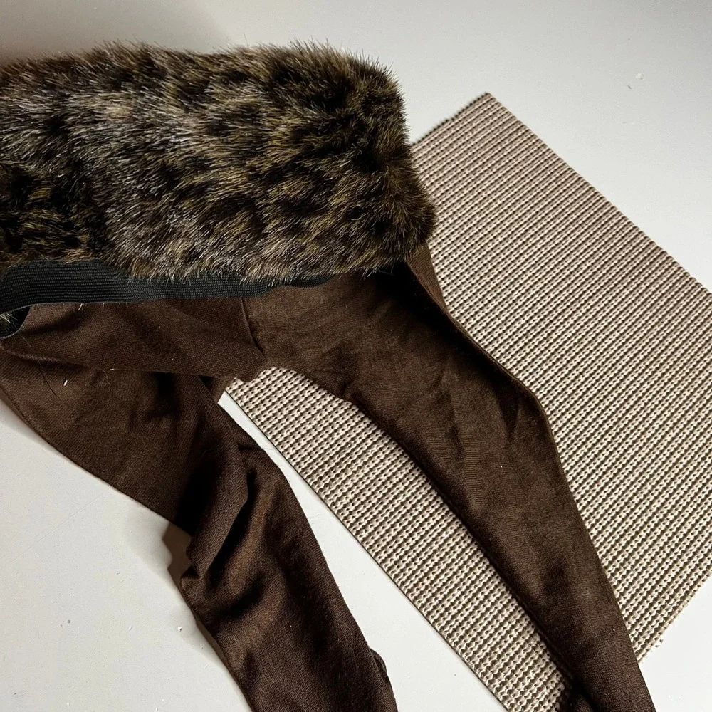 Vintage Style Brown Faux Fur Trim Cossack Hat with Long Scarf Ties One Size